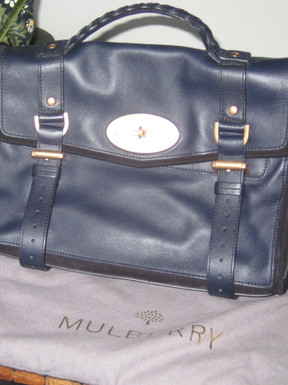 Mulberry Alexa in Navy Blue with Tonal Suede and Gold Hardware